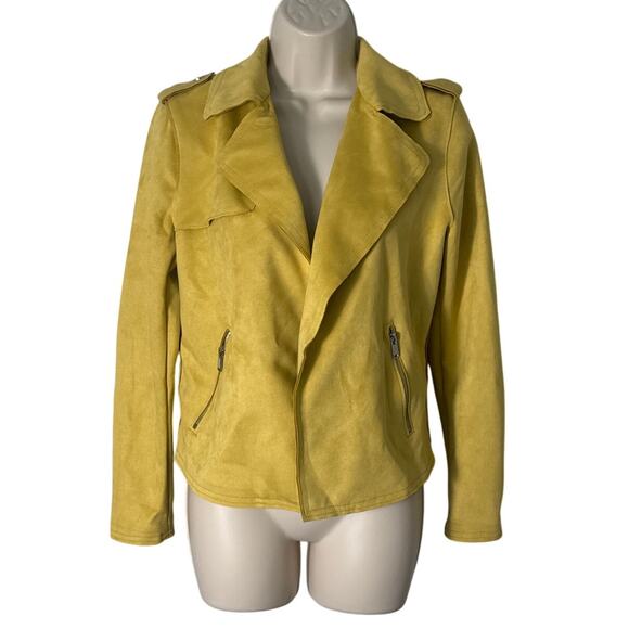 Philosophy Faux Suede Open Front Moto Style Jacket Yellow Size S - Picture 2 of 11